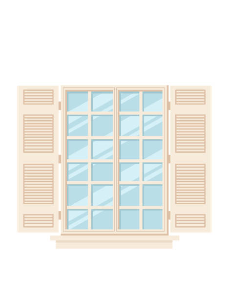 istock Wooden window with beige shutters retro window vector illustration on white background 1471197870