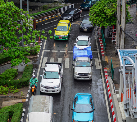 Bangkok, Thailand - Jun 17, 2016. Street of Bangkok, Thailand. Traffic has been the main source of air pollution in Bangkok.