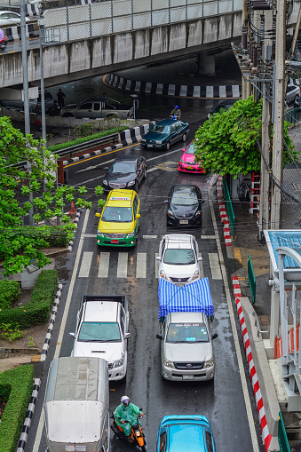 Bangkok, Thailand - Jun 17, 2016. Street of Bangkok, Thailand. Traffic has been the main source of air pollution in Bangkok.