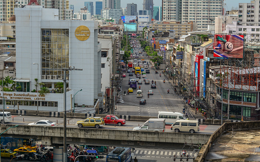 Bangkok, Thailand - Jun 17, 2016. Vehicles on street of Bangkok, Thailand. Bangkok is the heart of the country investment and development.