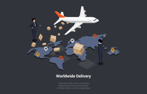 istock Worldwide Online Fast Air Delivery Service Home And Office Concept. International Delivery, Worldwide Post Structure, City logistics. People Send And Receive Parcels. Isometric 3d Vector illustration 1471205904