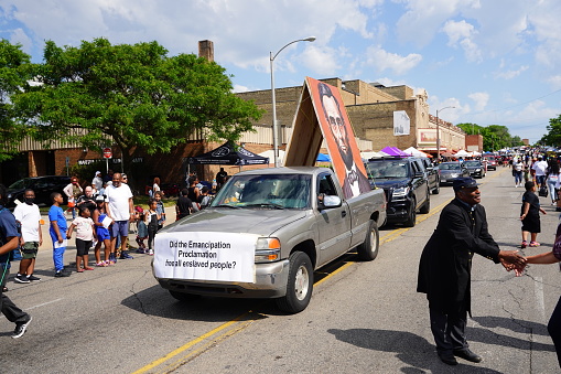 Milwaukee, Wisconsin USA - June 19th, 2021: Many local African Americans of the Milwaukee community came out to enjoy Juneteenth celebration event and parade.