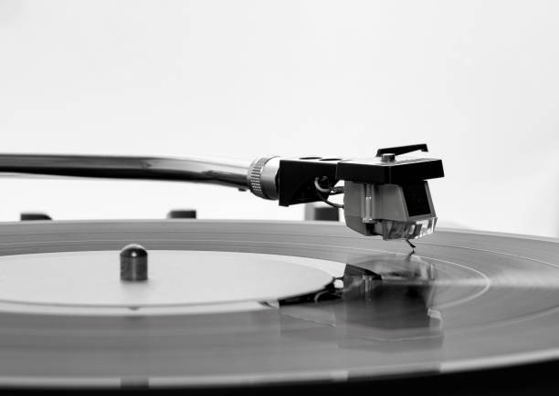 retro vinyl record player with needle, details and control buttons retro vinyl record player with needle, details and control buttons record player needle stock pictures, royalty-free photos & images