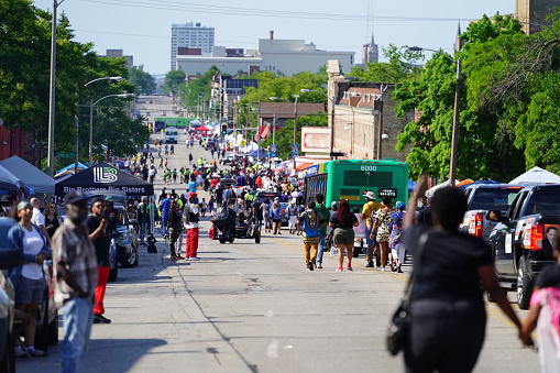 Milwaukee, Wisconsin USA - June 19th, 2021: Many local African Americans of the Milwaukee community came out to enjoy Juneteenth celebration event and parade.