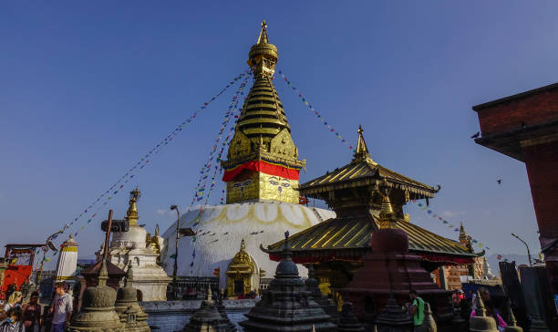 스와얌부나트 사원의 큰 사리탑 - nepal buddha monkey temple tibet 뉴스 사진 이미지