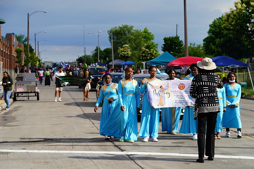 Milwaukee, Wisconsin USA - June 19th, 2021: Many local African Americans of the Milwaukee community came out to enjoy Juneteenth celebration event and parade.