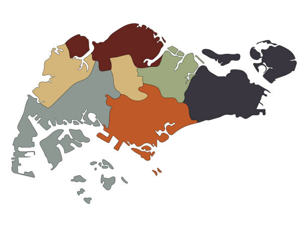 싱가포르 지도 - silhouette cartography singapore map stock illustrations