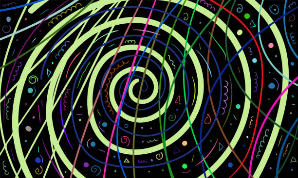 istock Abstract colorful pattern of lines and spirals. Composition in the form of an arbitrary multi-colored pattern on a black background. Vector illustration, EPS 10. Hippie space, astrology, horoscope. 1471216006