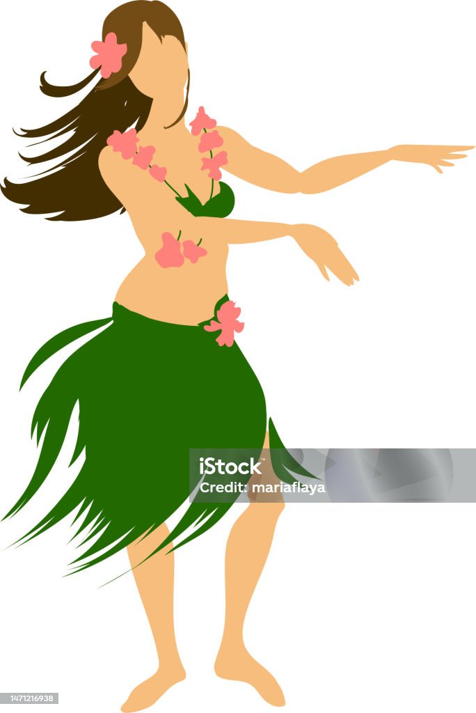 Silhouette Of Hula Dancer With Green Grass Skirt And Lei Of Flowers  Isolated On White Background Stock Illustration - Download Image Now -  iStock