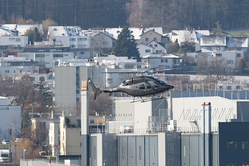 Zurich, Switzerland, January 19, 2023 Bell 429 Global Ranger helicopter is arriving at the international airport