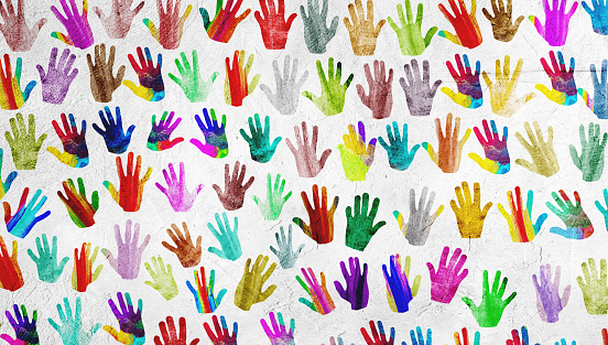 Children Hands Building Colorful English Word Question. White Isolated Background
