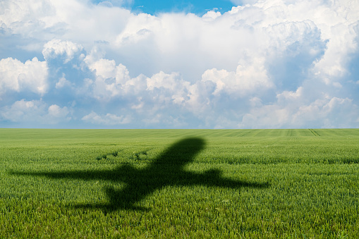 Sombra del avión en el campo agrícola. photo