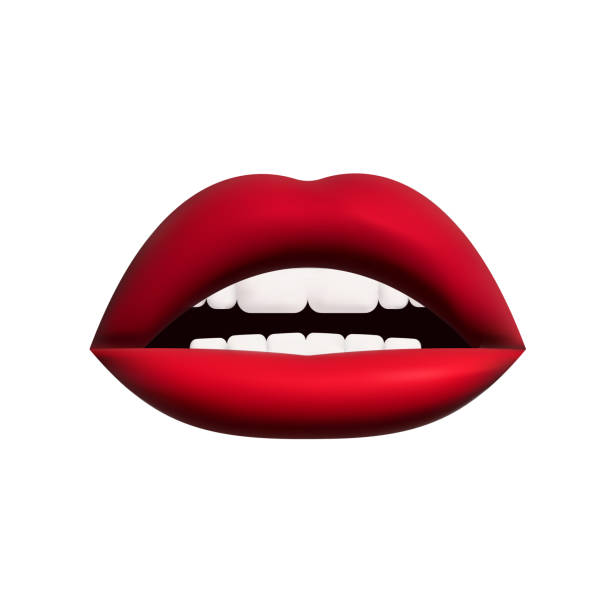 istock Lips realistic 3d render of red shades. Women's shapes lip, glossy and matte. Isolated set on white background. Decoration objects for design. Vector illustration 1471222871