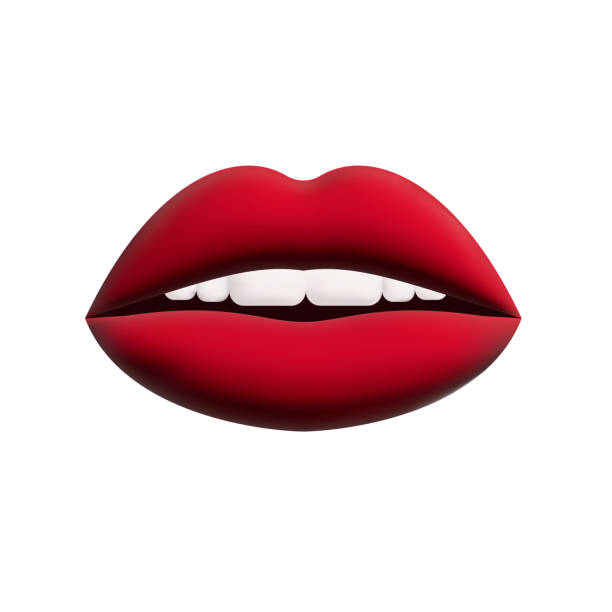 istock Lips realistic 3d render of red shades. Women's shapes lip, glossy and matte. Isolated set on white background. Decoration objects for design. Vector illustration 1471222875