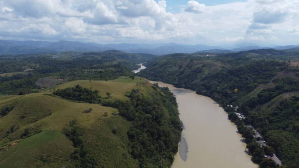 istock Aerial view drone River tropical forest sky blue 1471229237