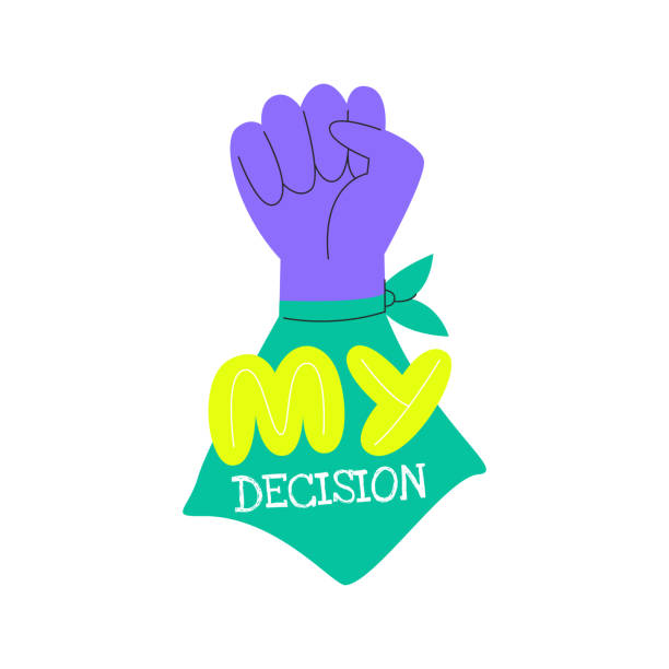 My decision concept with hand and green scarf My decision lettering concept. Feminist hand with green scarf. Only women's choice. Female protest symbol with fist up. Healthcare and abortion rights. Hand-drawn flat vector illustration isolated copyright free medical stock illustrations