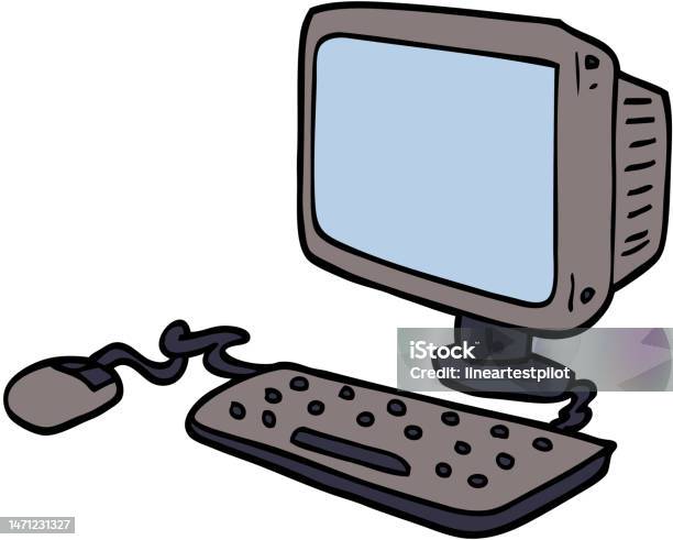 Office Computer Screen Cartoon Cartoon Doodle Office Computer Stock Illustration - Download Image Now ...