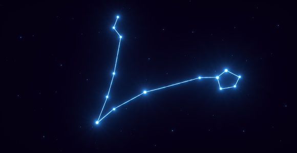 Blue Neon Zodiac Constellation Pisces Symbol. Horoscope, Astrology Concept Background.