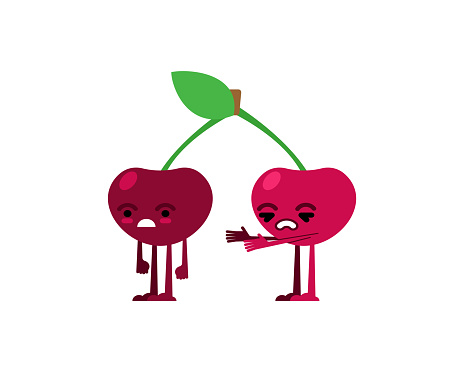 Cherry quarrels and reconciles. Two cherries are arguing. The concept of discord in relationships. Quarrel of lovers. couple reconcile