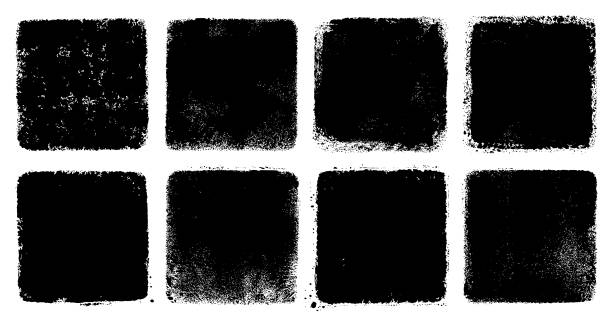 Set of black grunge squares. Vector texture backgrounds.