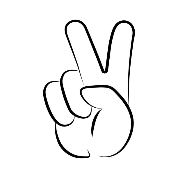 Hand gesture. Peace sign. Two fingers up, linear minimalistic vector icon Hand gesture. Peace sign. Two fingers up, linear minimalistic vector icon v sign stock illustrations