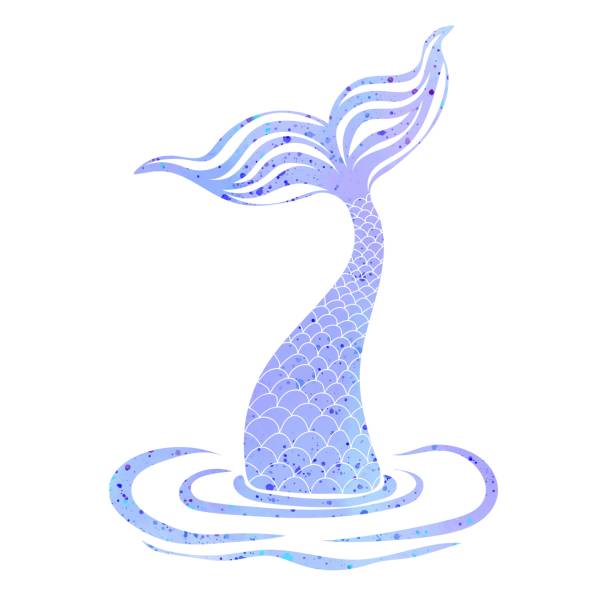 ilustraciones, imágenes clip art, dibujos animados e iconos de stock de cola de sirena en el agua. cola de pez acuarela. concepto de mar y vida oceánica - tail