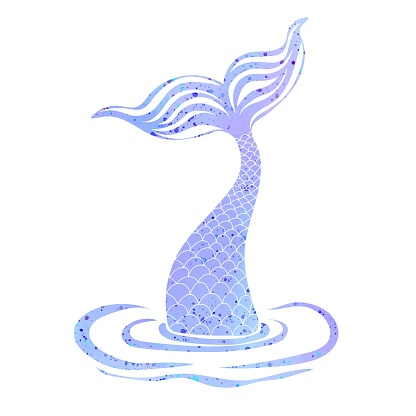 Mermaid tail in water. Watercolor fish tail. Concept of sea and ocean life. Good for printing press, gifts, shirts, mugs, posters. Vector illustration