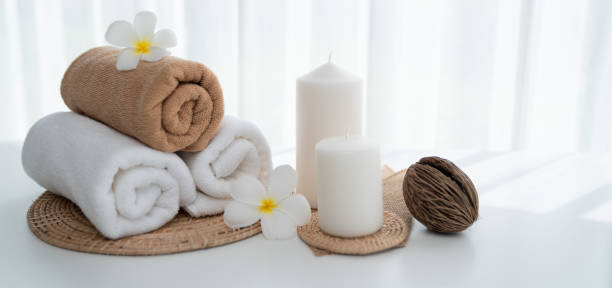 istock Spa accessory composition set in day spa hotel , beauty wellness center 1471251080