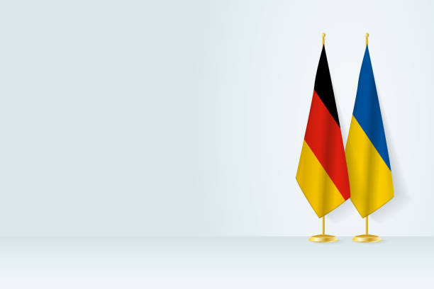 istock Flags of Germany and Ukraine on flag stand, meeting between two countries. 1471255256