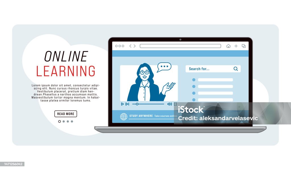 Laptop Displaying Elearning Online Learning Studying Remotely Using Laptop Stock Illustration ...