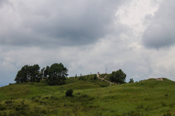 istock small saddle mountain with green grass and trees on a cloudy summer day 1471256720