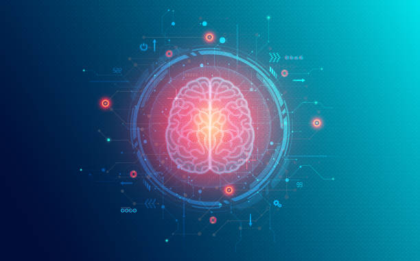 neurotechnologie und neuromodulation - konzeptionelle darstellung - neurowissenschaften stock-grafiken, -clipart, -cartoons und -symbole