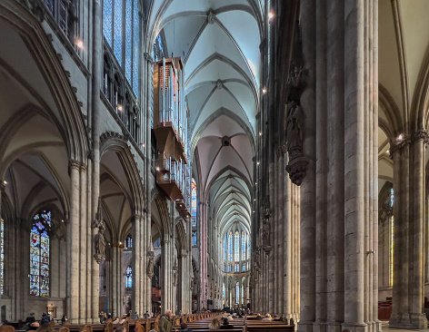Cologne, Germany - November 25, 2022:  The Interior of Cologne Cathedral in Germany..   The Cathedral is the most visited place in Germany.