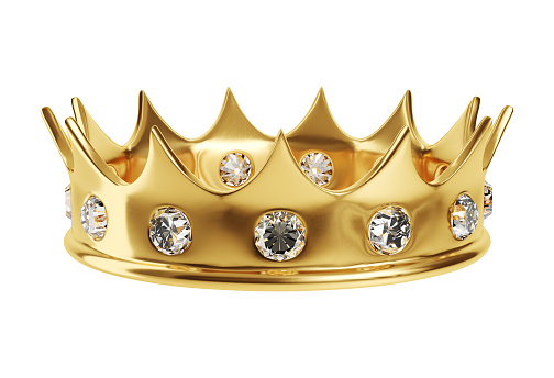 Gold crown with diamonds isolated on a white background. Clipping path included. 3d illustration