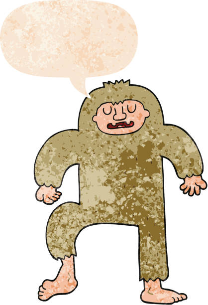istock cartoon bigfoot with speech bubble in grunge distressed retro textured style 1471266779