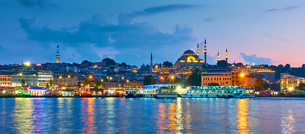 Beautiful panoramic view of the city of Istanbul at twilight, Turkey