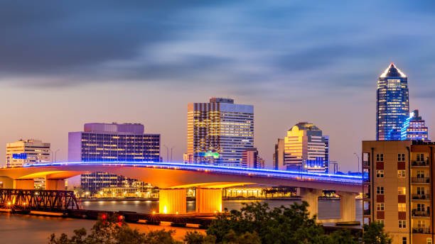 Jacksonville, Florida skyline at dusk stock photo