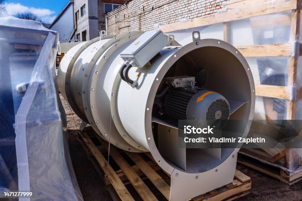 Fan Production Equipment Cooling Fan Of Condition Or Heating And Drying System In Warehouse Stock Photo - Download Image Now