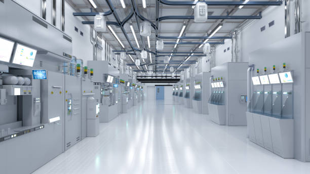 istock White futuristic semiconductor manufacturing factory or laboratory interior with machine and computer screen 1471298620