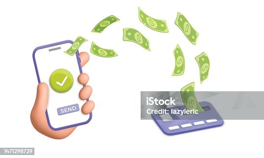 istock 3d vector online money transaction mockup banner with hand holding smartphone and sending cash dollar bills to the credit bank card symbol design 1471298729