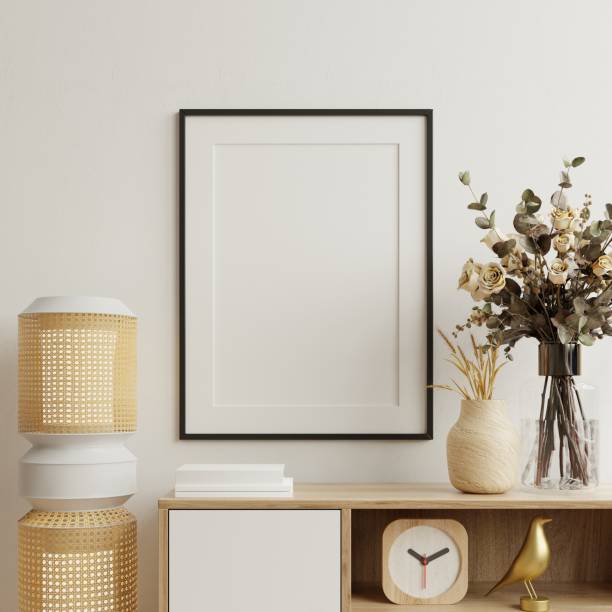 istock Poster mockup with vertical black frame in home interior background. 1471308629