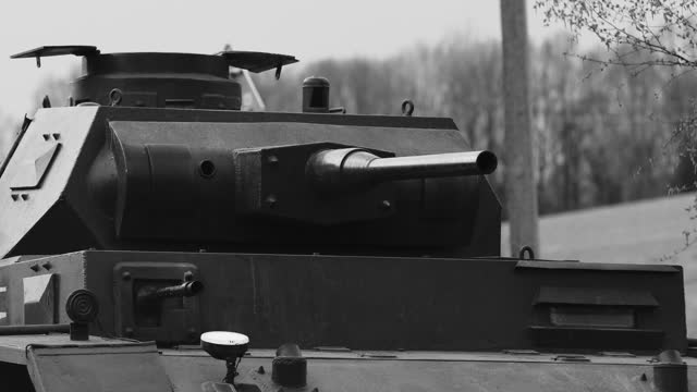German Wehrmacht Light Panzer Tank Moves Into Position. German Wehrmacht World War Ii Automotive. Armored Combat Tank. Reconstruction Of Battles World War Ii. Black And White Video