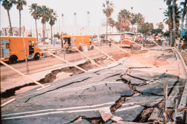 Old photo of the 1994 Northridge earthquake in Los Angeles California and its damage stock photo