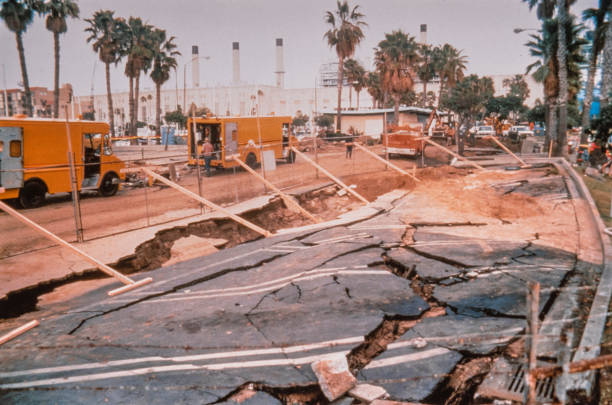 Old photo of the 1994 Northridge earthquake in Los Angeles California and its damage stock photo