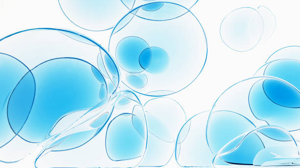3d rendering transparent cells, blue gel ball falling under gravity, abstract chemical image on white background