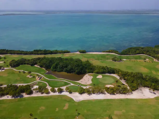 Drone view of Golf Course in Cancun, Mexico