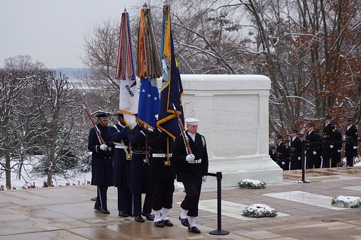 Honor guard as part of a welcoming reception for a foreign president, visiting the Tomb of the Unknown Soldier on January 6, 2015