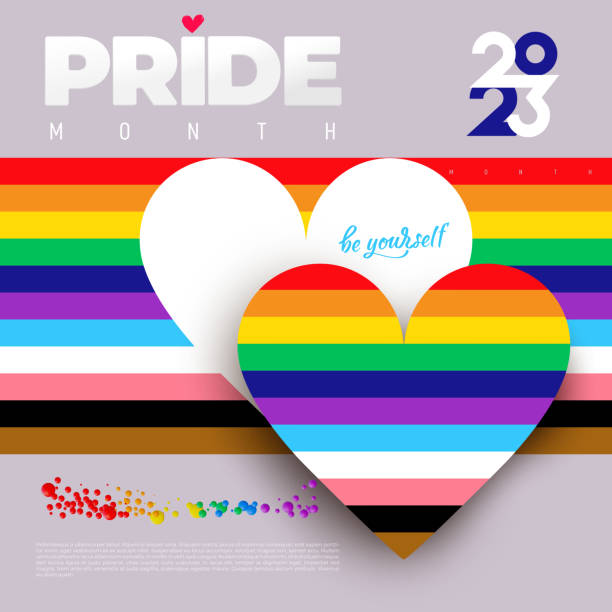LGBTQ Pride Heart. 2023 Banner with flag wave. Heart Shape with LGBT Progress Pride Rainbow Flag Pattern. Rainbow flag wave design element. Vector with creative labels isolated on colored background. vector art illustration