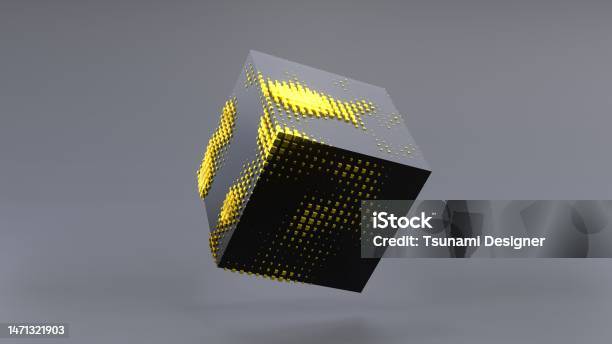 Abstract 3d Of A Black Cube In Zero Gravity Stock Photo - Download Image Now - Abstract, Abstract Backgrounds, Art