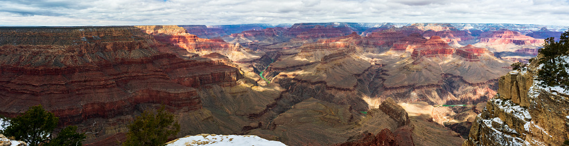 Beautiful Panoramic Winter View of Grand Canyon National Park, Arizona, USA, in March